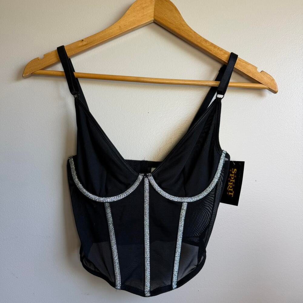 NWT Spirit Halloween Black Corset Top Silver Trim Gothic Small
